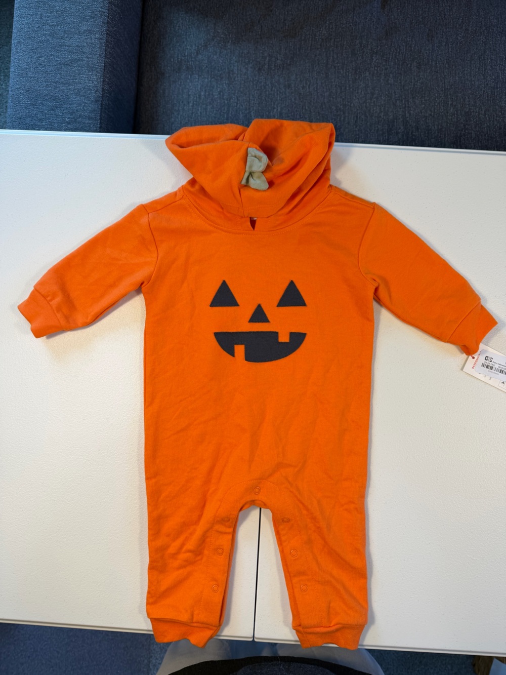 NWT Cat & Jack Baby Pumpkin Halloween Hooded Romper 3-6M
